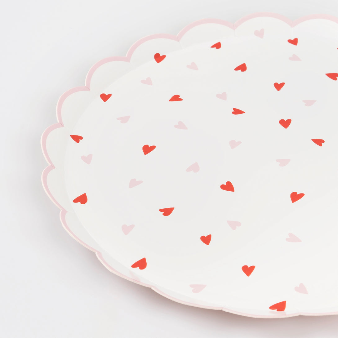 Our party plates, with hearts and a scalloped edge, are stylish for a romantic meal.