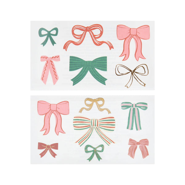 Our temporary tattoos feature Christmas bow designs in a mix of classic and modern colors with shiny gold foil details for a stunning look. Image2