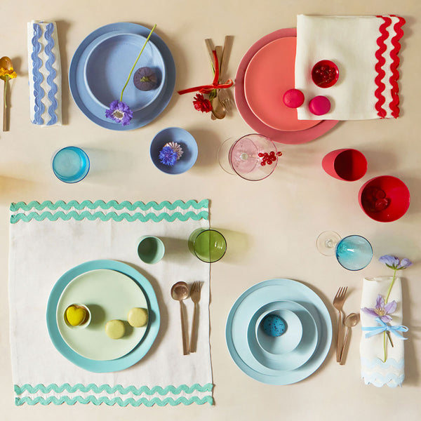 Our linen napkins are designed as reusable napkins, and have ric rac details. Image3
