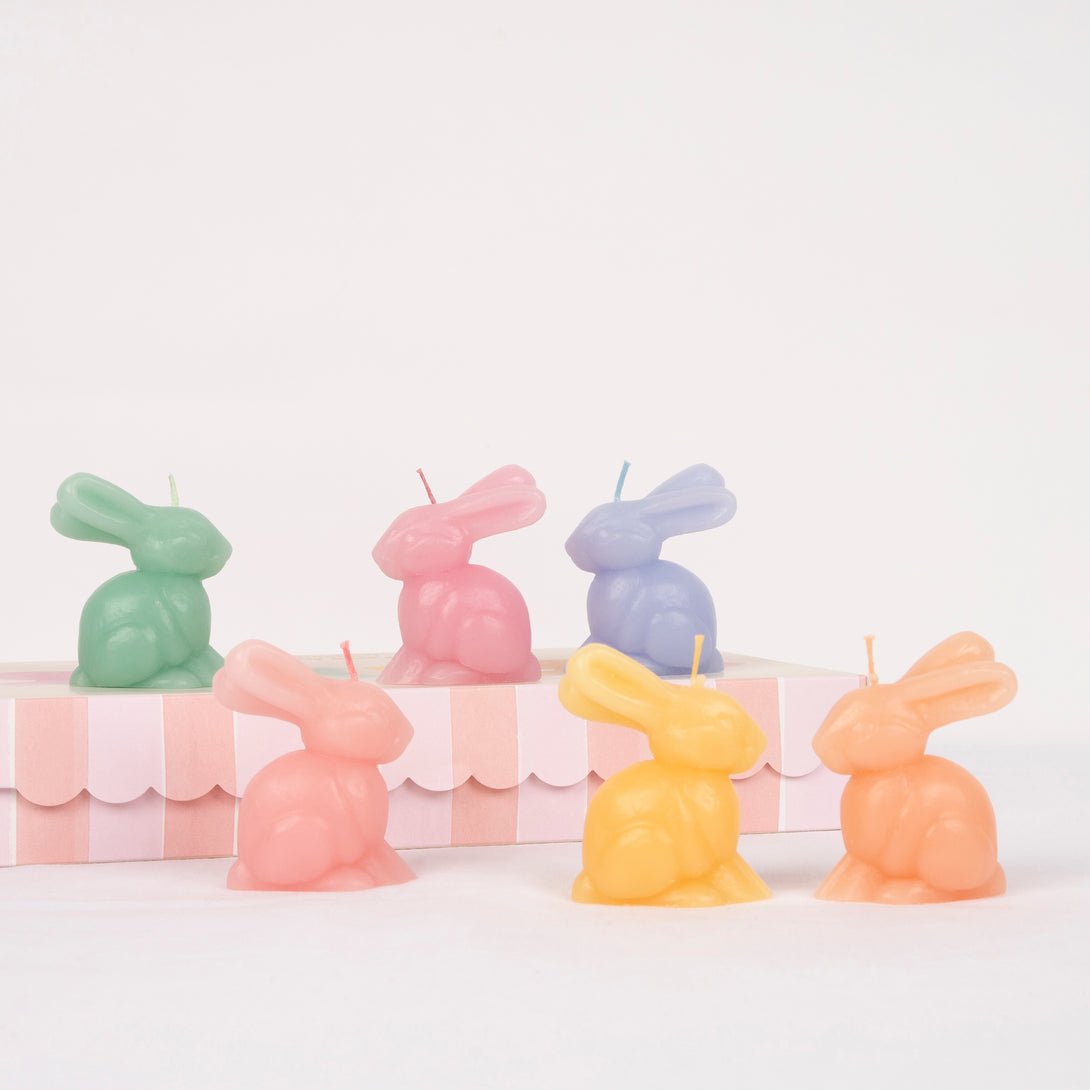 Our Easter candles make great Easter decorations, crafted in the shape of cute bunnies in pastel shades with colored wicks.