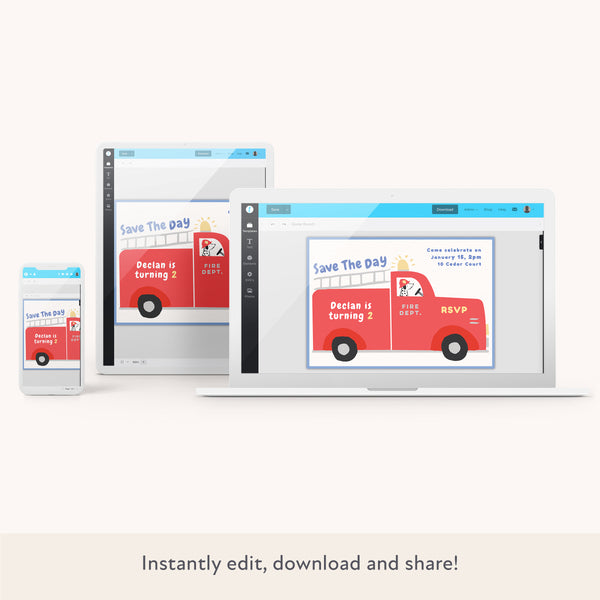 Fire Truck Download & Print Invitation