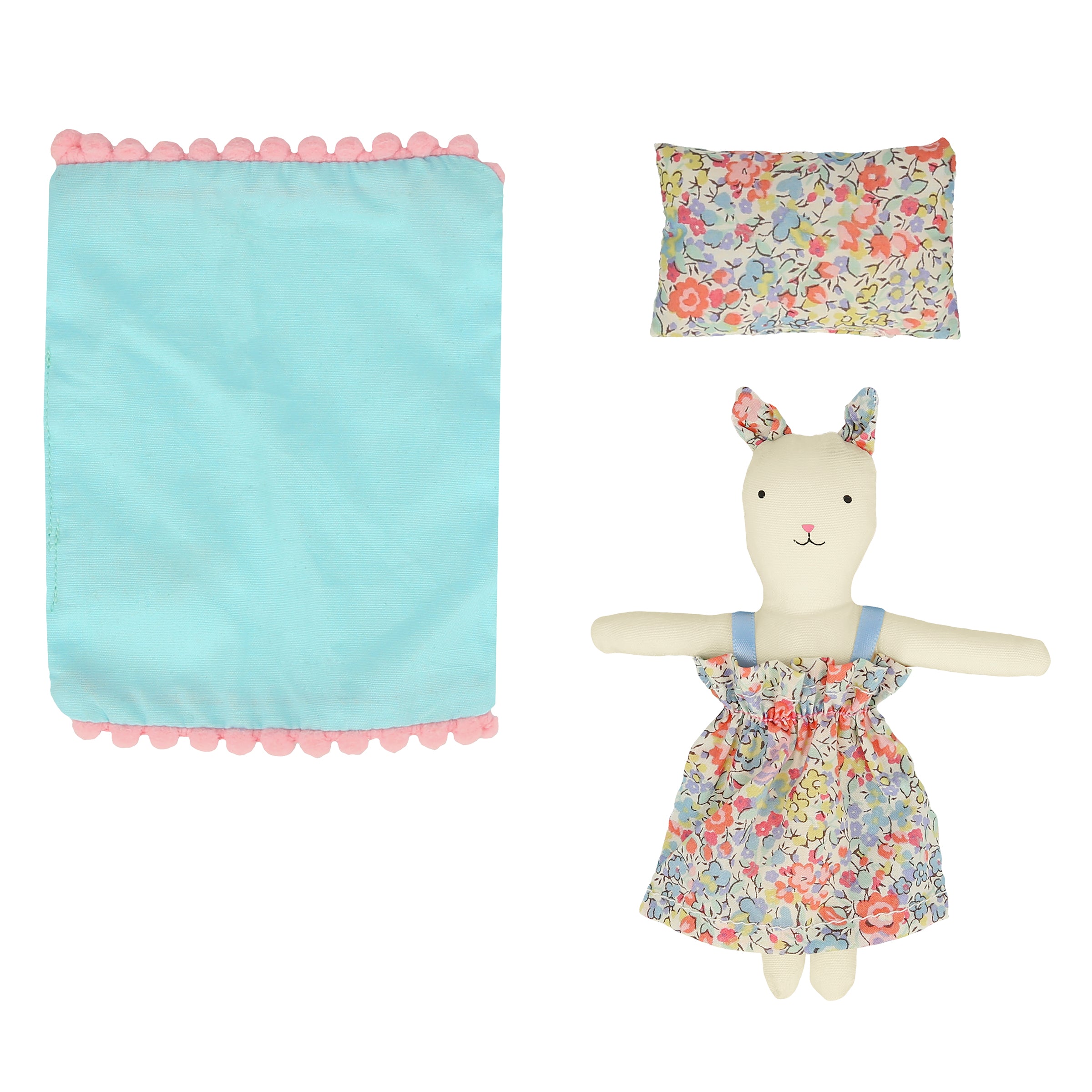Our fabric doll and accessories, all contained in a little suitcase, is perfect to use as travel toys.