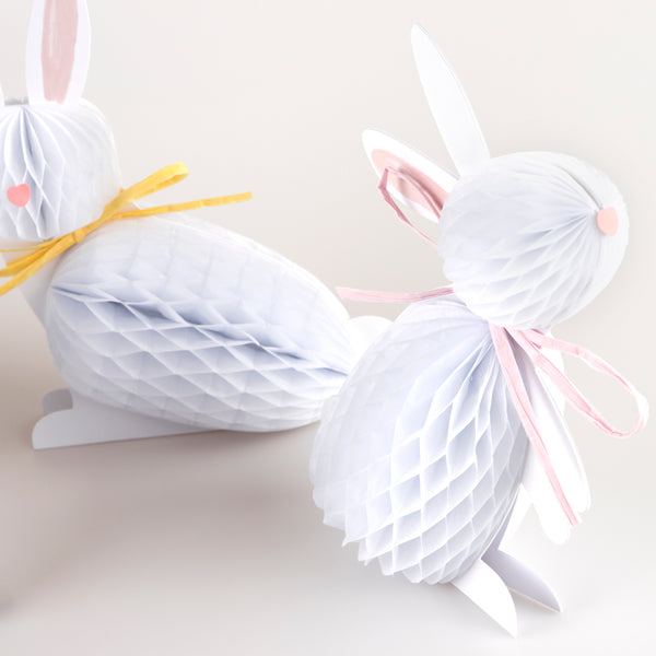 Our Easter bunny decorations, crafted with honeycomb paper and raffia ribbons, look amazing. Image4