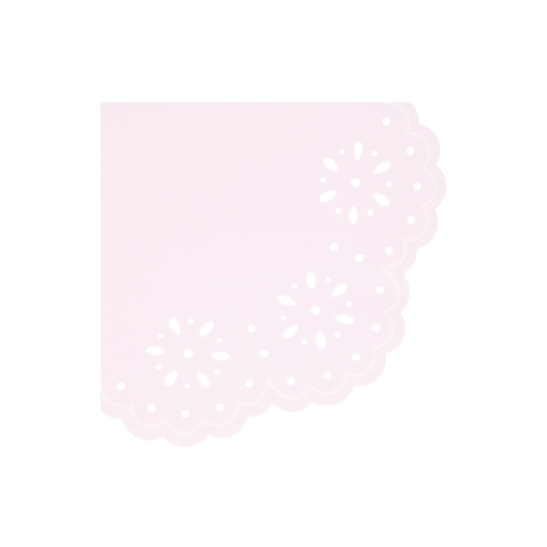 Our large party napkins, pink and peach napkins, have a pretty embossed lace design.