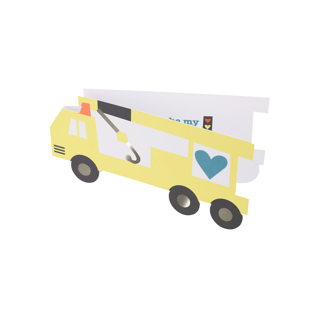 Our Valentine's cards for kids set include brightly colored trucks and Valentine's stickers.