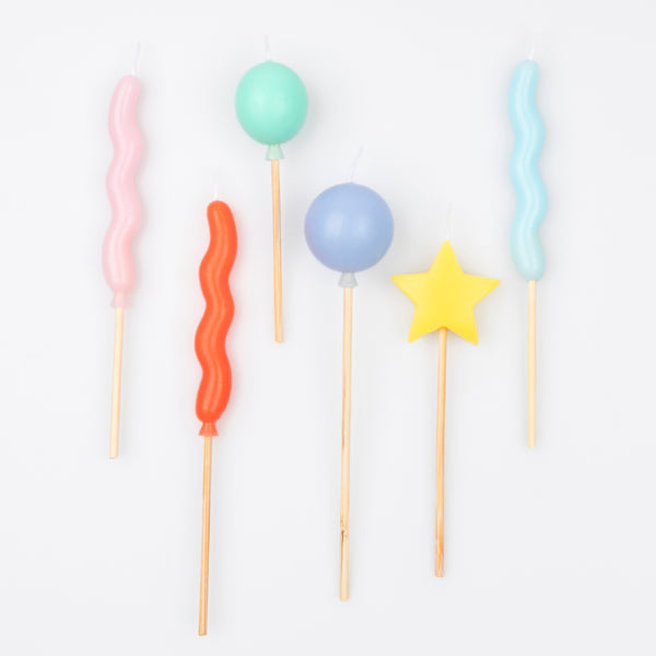 Our birthday candles are great as birthday cake decorations, featuring balloon shapes and bright colors. Image3