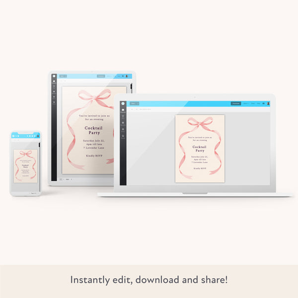 Pink Bow Ribbon Download & Print Invitation