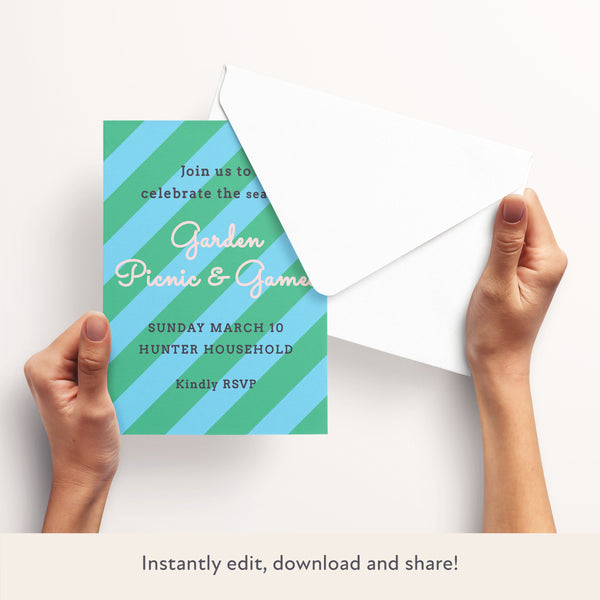 Green/Blue Fun Stripe Download & Print Invitation