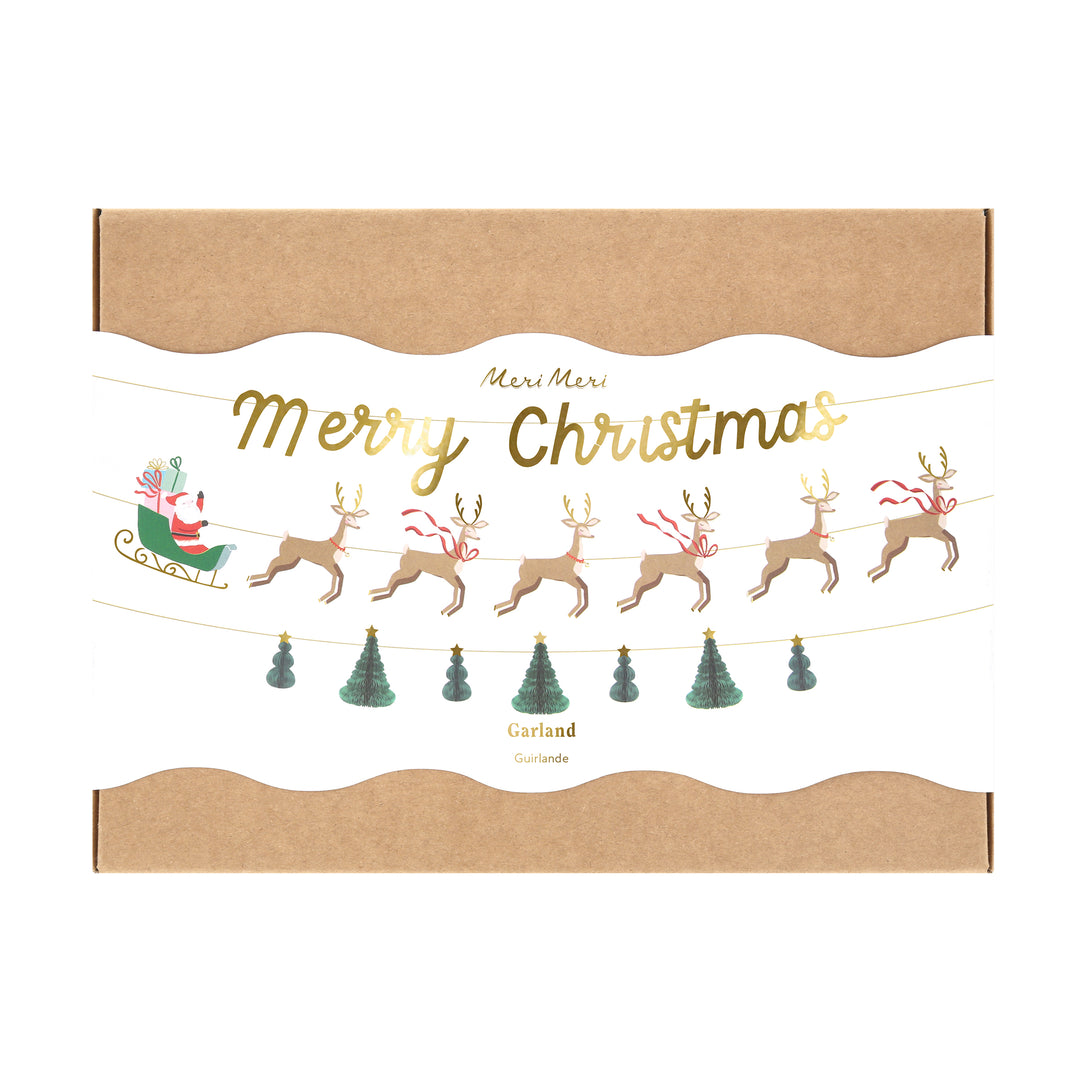 Our special Christmas garland set includes 3 garlands featuring Santa and his reindeer, 3D Christmas trees and a Merry Christmas message. Image2