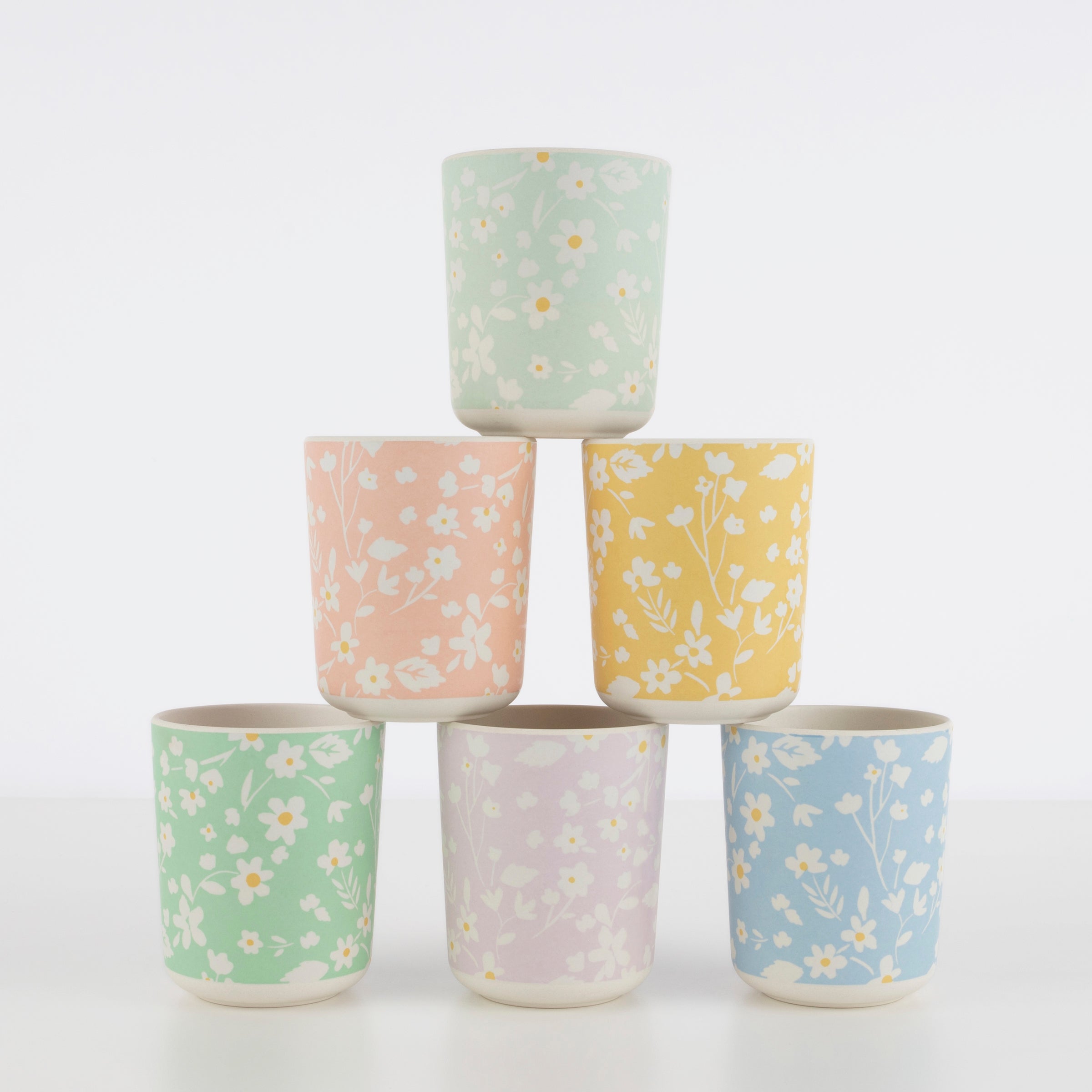 Our floral pastel cups are crafted from a bamboo mix.