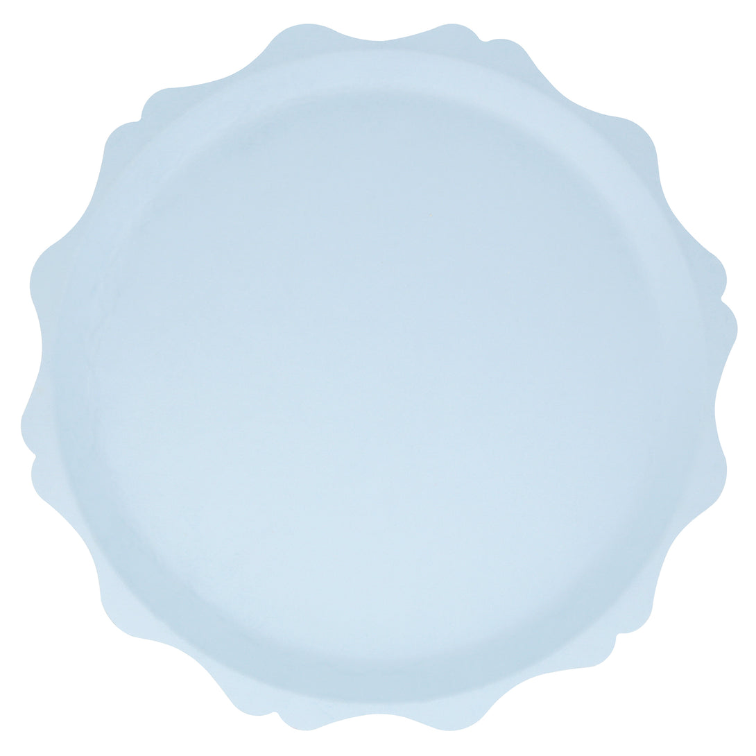 Our compostable plates, made from bamboo and sugar cane, are a soft blue and, with their decorative edge, will look very special at any party.