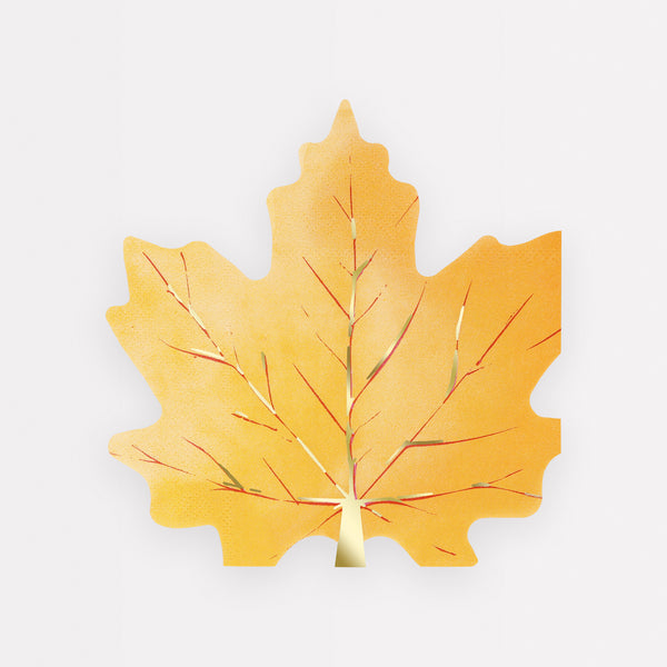 Our party napkins, in the shape of maple leaves, are the perfect Thanksgiving napkins or for a fall party.