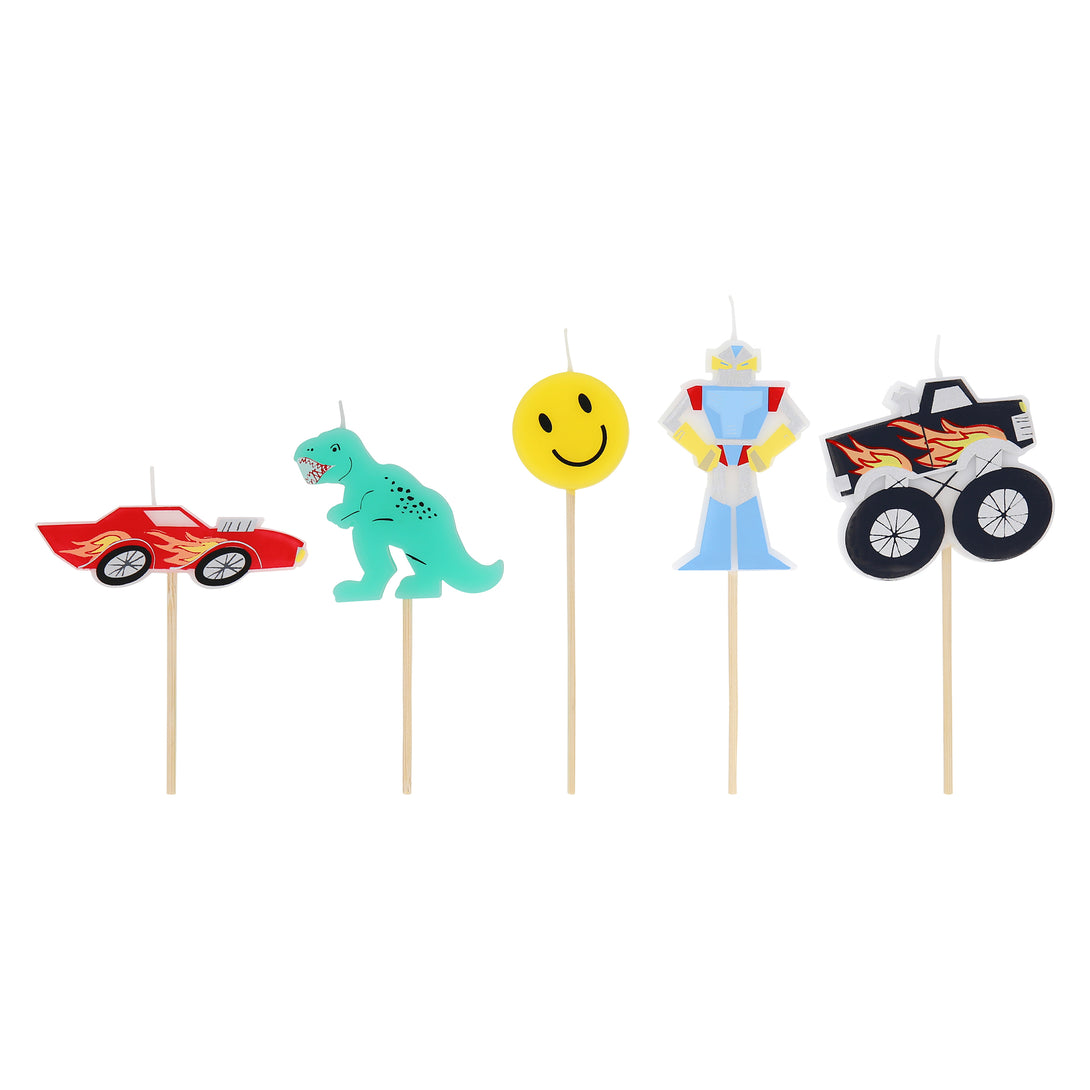 Make your birthday cake look amazing with our candles featuring classic toybox designs including a dinosaur candle and a car candle.