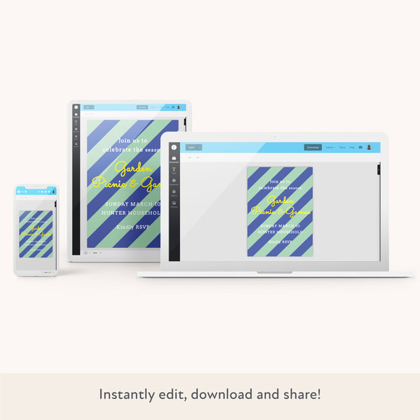 Blue/Mint Fun Stripe Download & Print Invitation