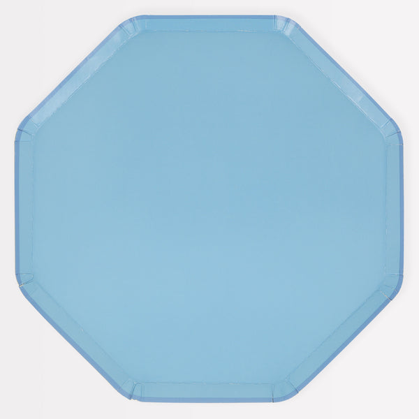Our paper plates, in cornflower blue, are ideal for any special dinner party.
