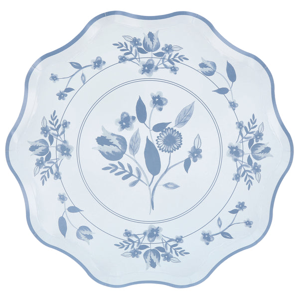 Our paper plates feature four pastel shades with cobalt blue botanical illustrations, ideal as bridal shower plates or for any grown up dinner. Image4