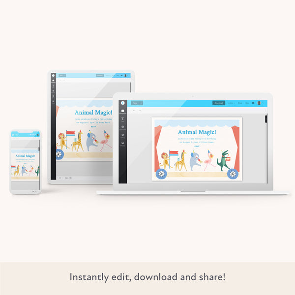 Our personalized party invitation, featuring an adorable animal design, is perfect for a circus party or a child's birthday party. Image2