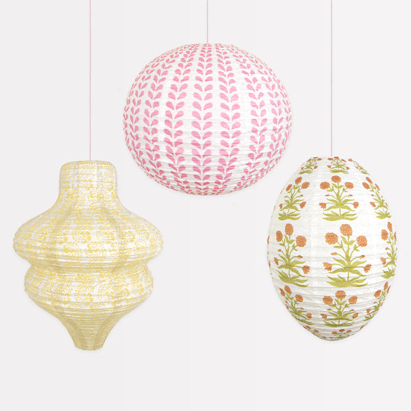 Our set of 3 hanging lanterns, with floral prints from Molly Mahon, are wonderful paper decorations for the home or parties. Image1