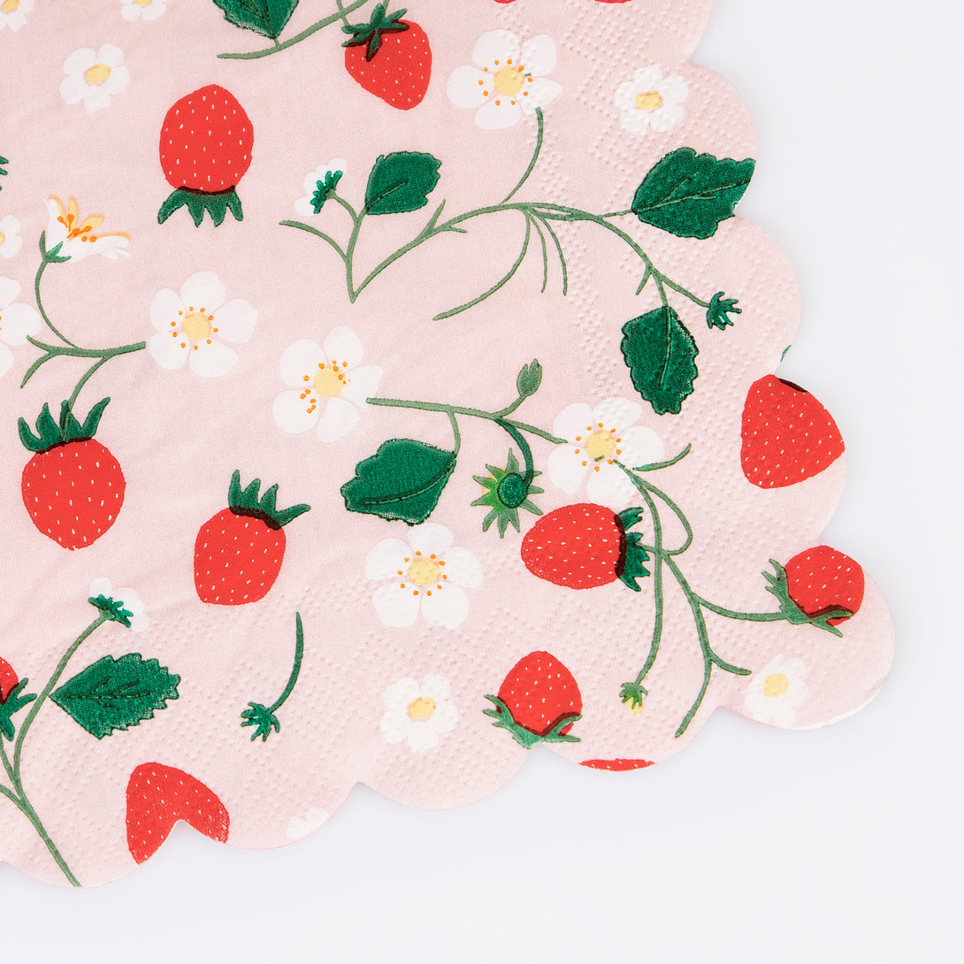 Our large paper napkins, with a sweet strawberry design are ideal for summer picnics, BBQs and garden parties.