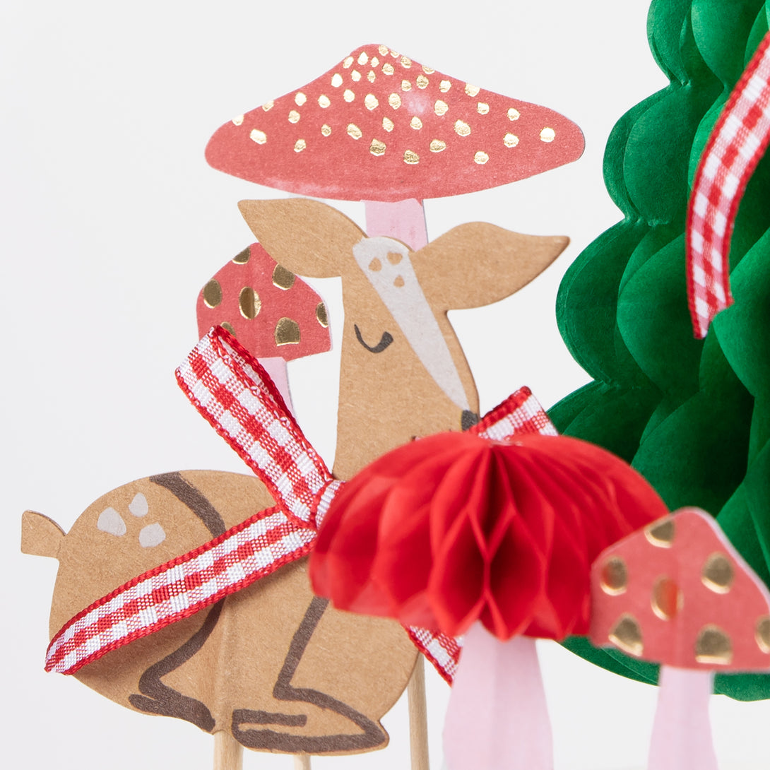 Our woodland Christmas cake toppers mix traditional designs with on-trend mushrooms for a special look.