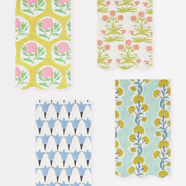 Our paper guest towels, with floral Molly Mahon patterns, are ideal for table layering at summery parties or to place in guest bathrooms.