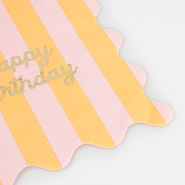 Our birthday napkins feature stripes and gold foil for a fabulous effect, perfect to add to your birthday party supplies. Image2