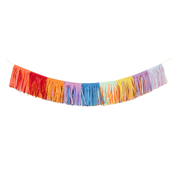 Our colorful garland, create with tissue paper fringes, adds brightness and texture to party walls and tables. Image4