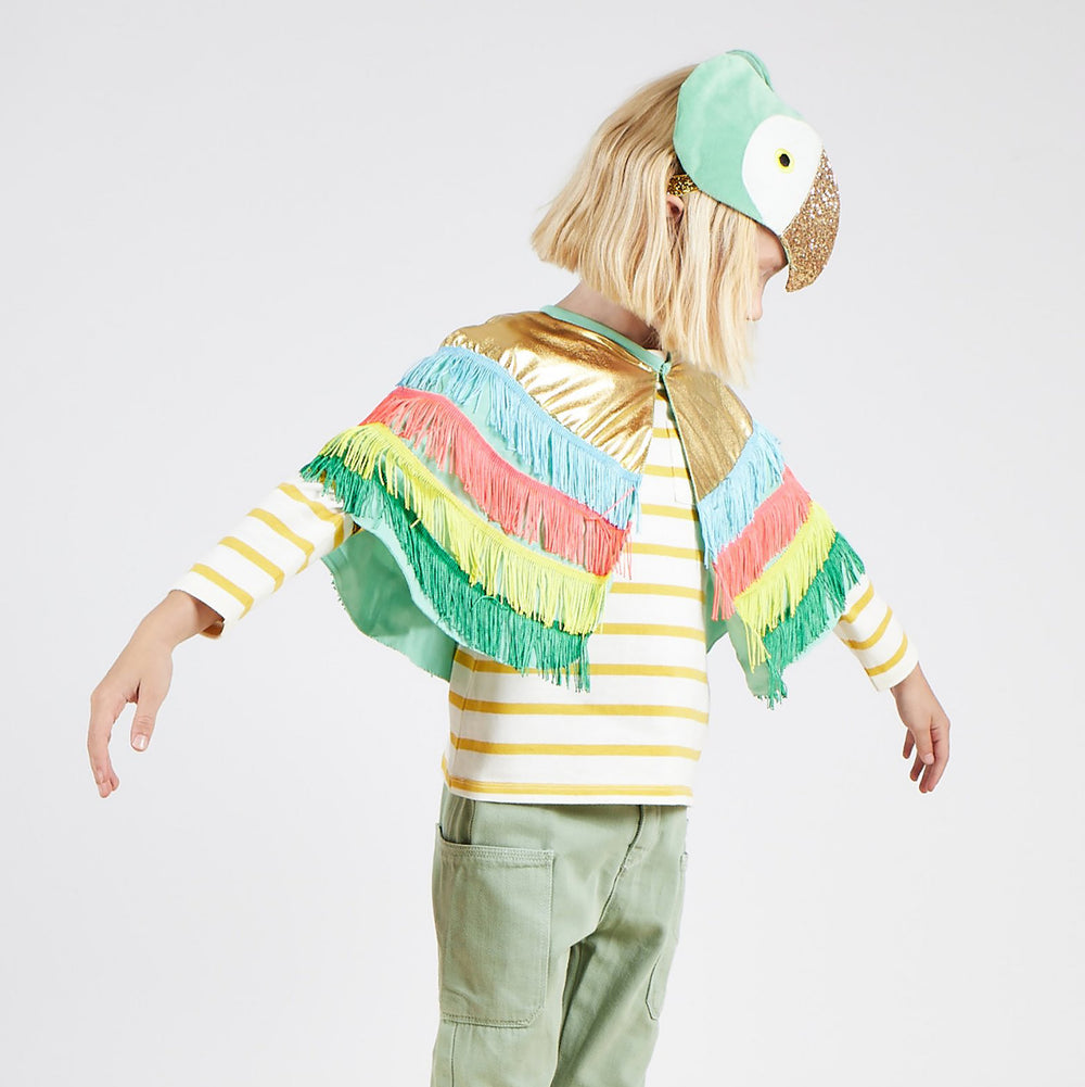 Parrot costume with green velvet headdress