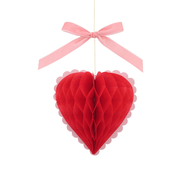 Our Valentine's hanging decorations, 3D honeycomb hearts in pink, red and cream with velvet ribbons, are perfect to set the scene for love Image3
