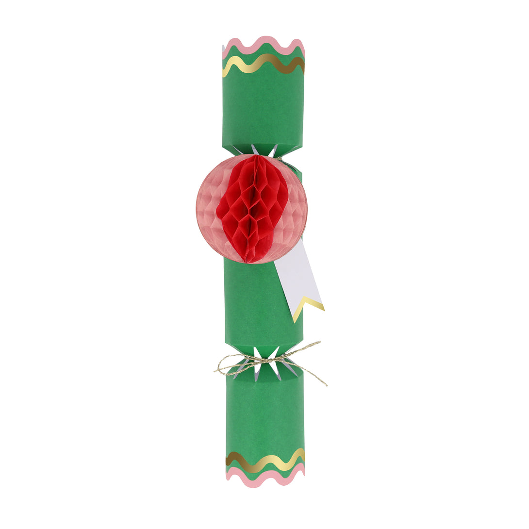 Our Christmas crackers have gift tags and fun honeycomb embellishments, and contain a joke, party hat and toy.