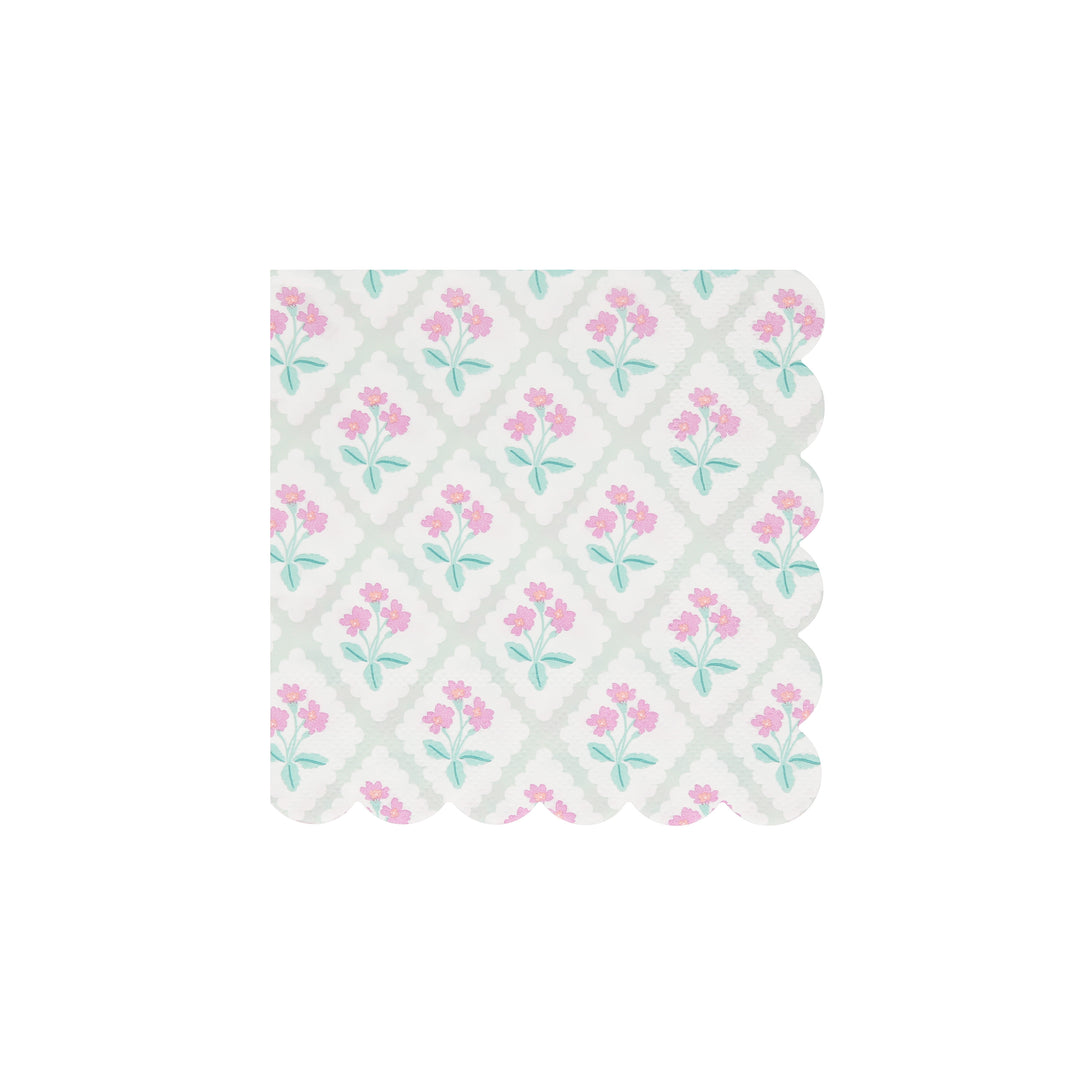 Our small napkins have floral designs in pretty pastels, perfect as garden party napkins.