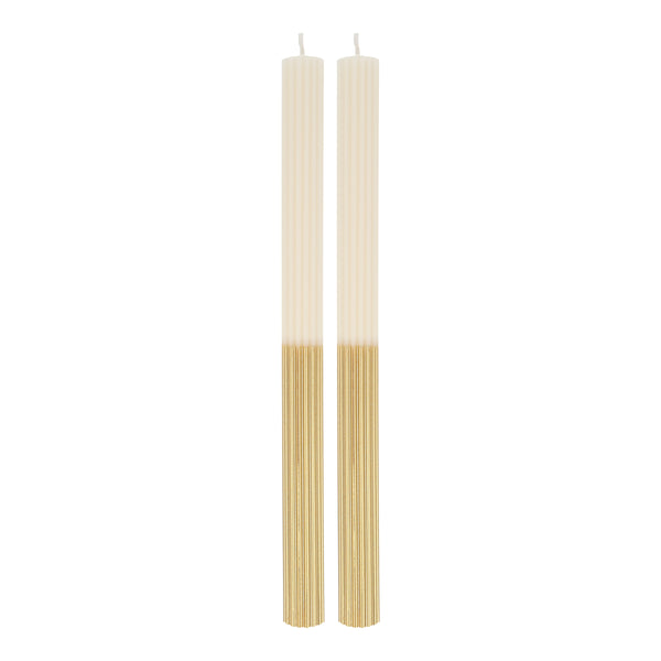 Our gold candles, with an ivory top and gold dipped base, make a wonderful table centerpiece or decoration.