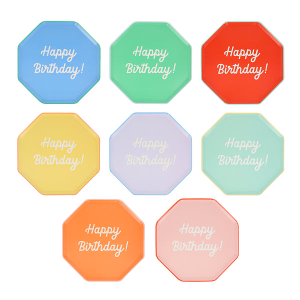 The octagonal design, and bright colors, of our birthday plates make these the perfect side plates for a birthday celebration.