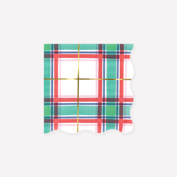 Use our paper plaid napkins, in striking festive colors of red, green, white and gold, for a classic cosy Christmas vibe. Image1