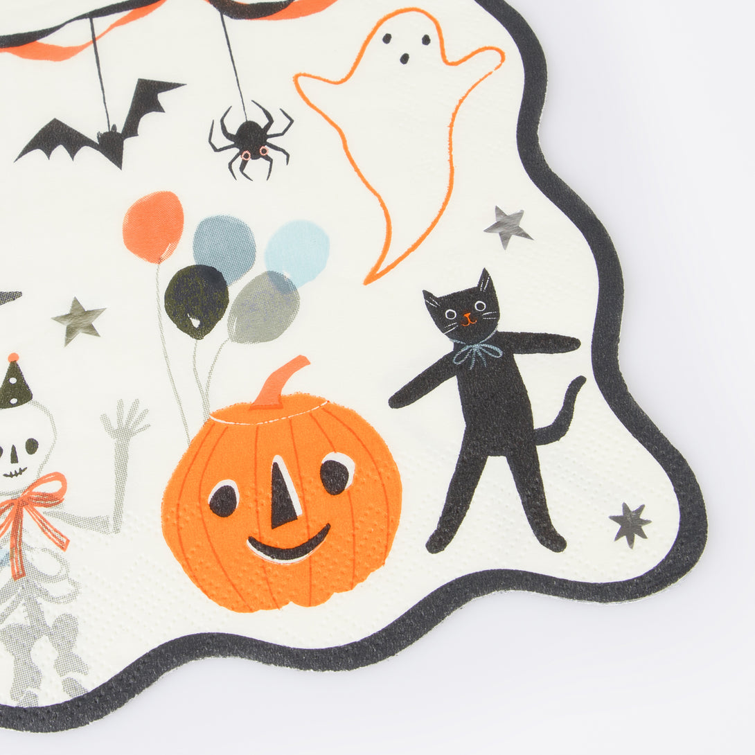 Decorate your Halloween party table with out terrific Halloween napkins featuring fun characters and shiny silver foil.