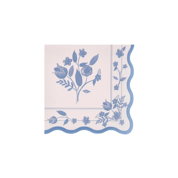 Our party napkins, made from 3-ply paper, feature four pastel shades and striking cobalt blue botanical illustrations for an elegant look. Image5