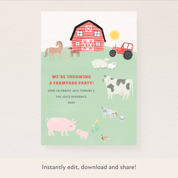 On The Farm Digital Party Invitation