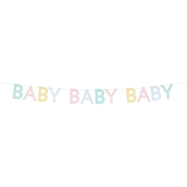 Our pastel paper garland, with the words baby, baby, baby, is ideal for your baby shower. Image2