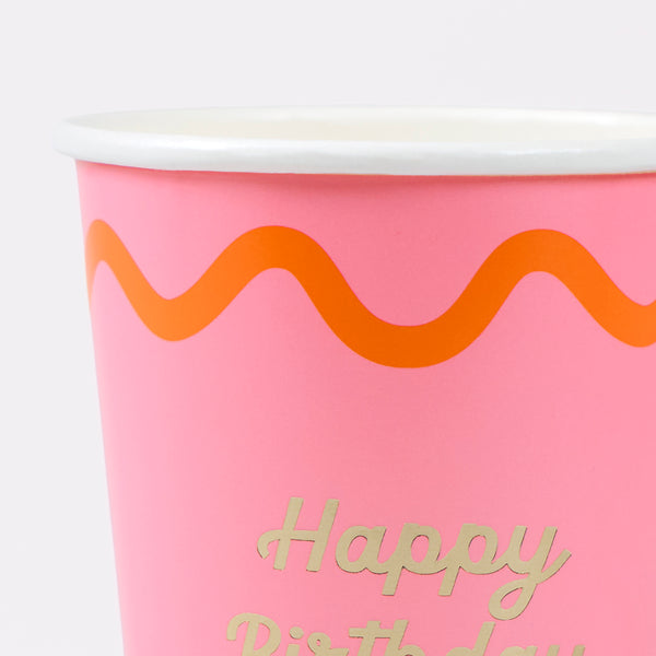 Our birthday party cups are created in eight bright colorways with a shiny gold foil Happy Birthday message, suitable for hot and cold drinks. Image3
