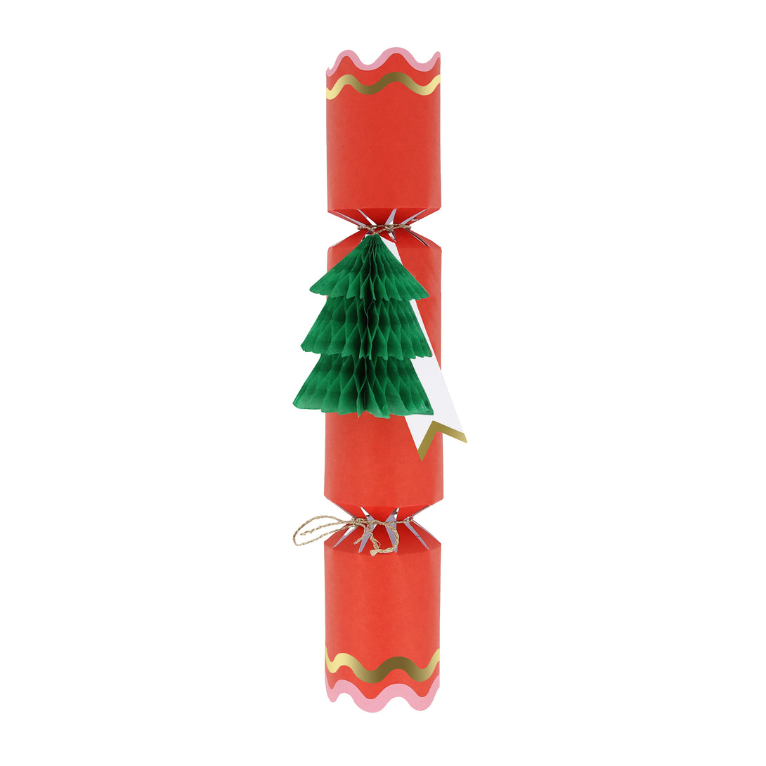 Our Christmas crackers have gift tags and fun honeycomb embellishments, and contain a joke, party hat and toy.