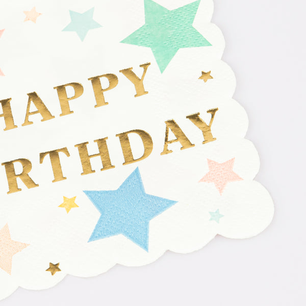 Our small napkins, with a colorful star design, are ideal to add to your birthday party supplies. Image2