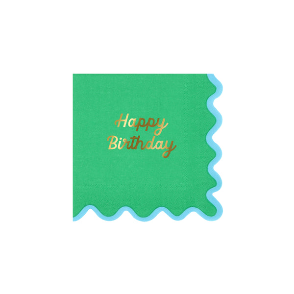 Our birthday napkins, made from paper in a small size, feature four bright colorways, a ricrac style edge, and a shiny gold foil Happy Birthday. Image5