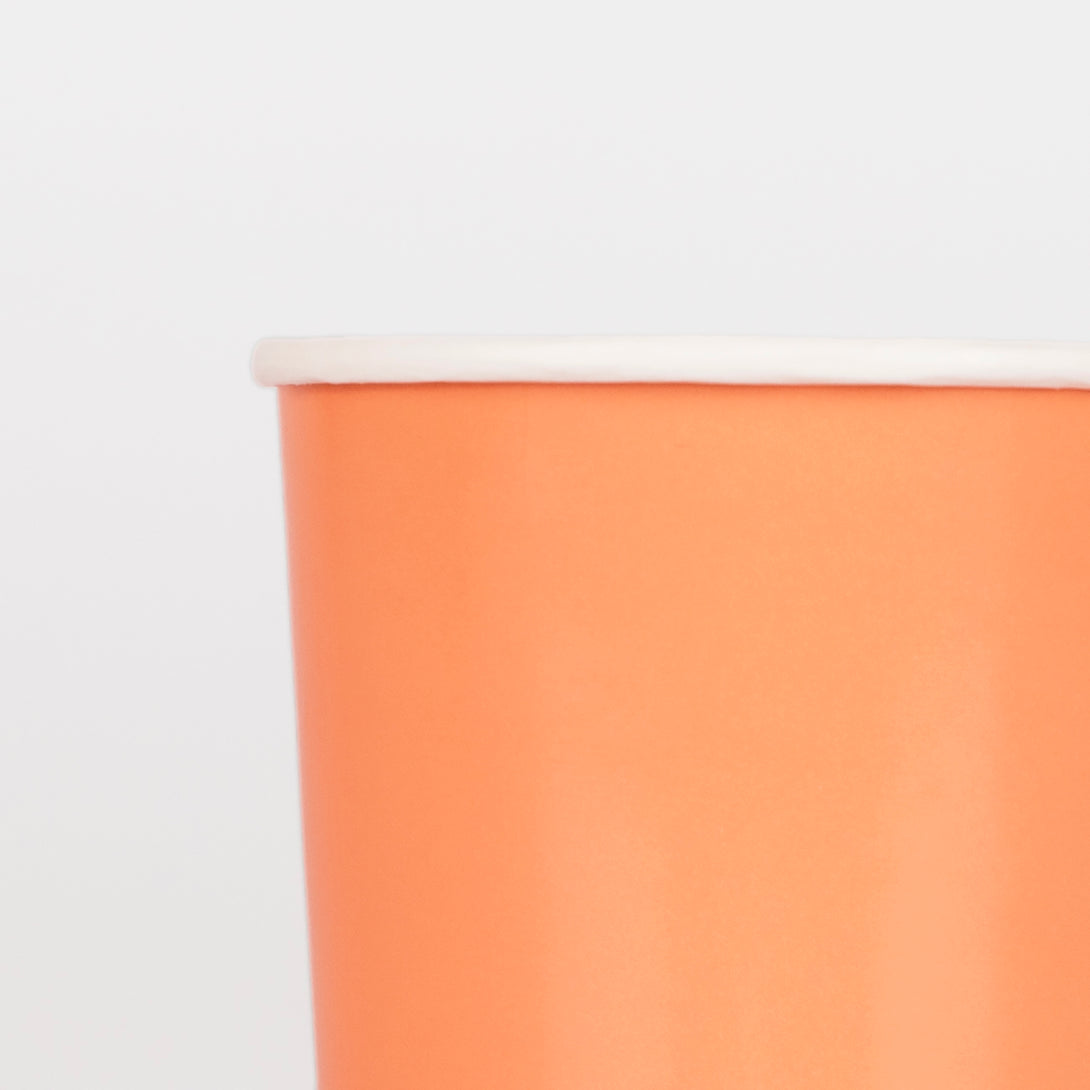 Our paper cups, in a bright orange color, will look great at a safari party or tropical party.