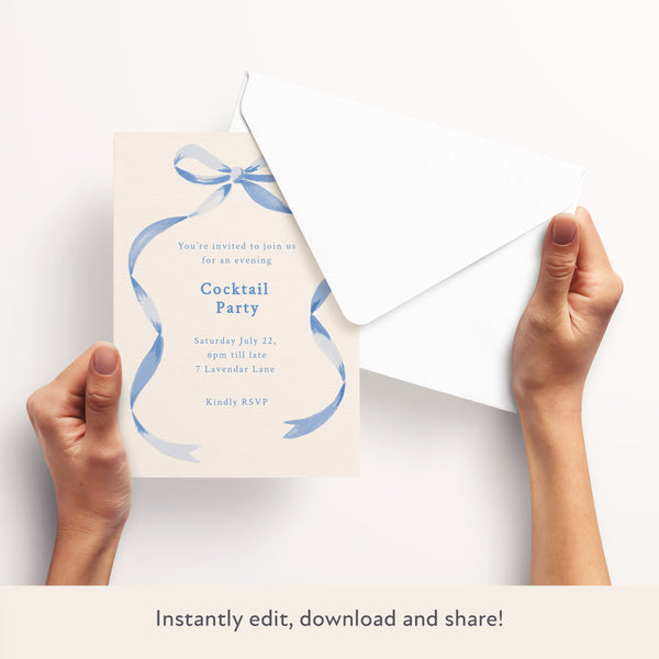 Blue Bow Ribbon Download & Print Invitation