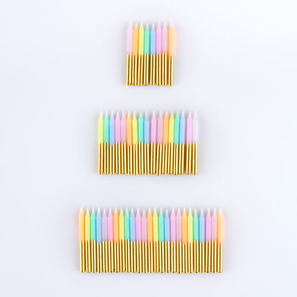 Our pastel mini candles are ideal to use as birthday cake decorations, six colors give a wonderful effect, with 50 in each pack. Image2