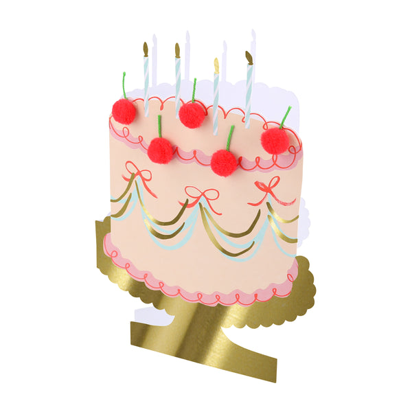 Our birthday cake card, decorated with pompom cherries, is a fabulous way to send birthday best wishes to a special someone.