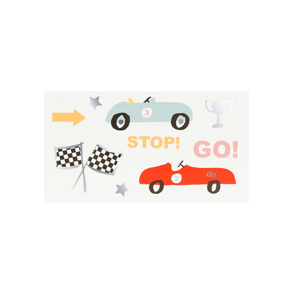 Kids love temporary tattoos and will be thrilled by these classic race car designs. Pop into party bags or share out as party favors. Image3
