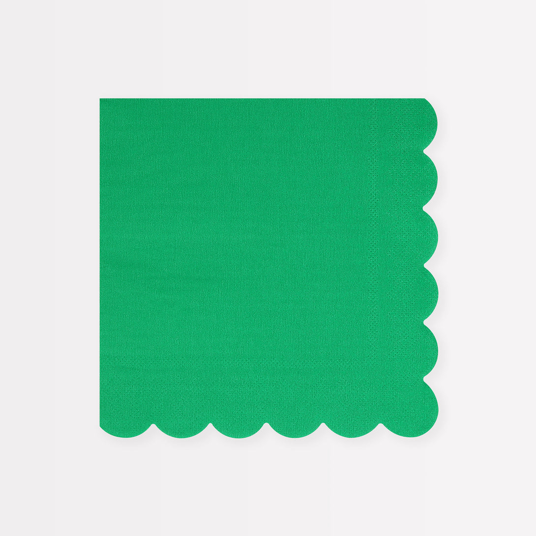 Our green party napkins have a scalloped edge for an elegant effect.