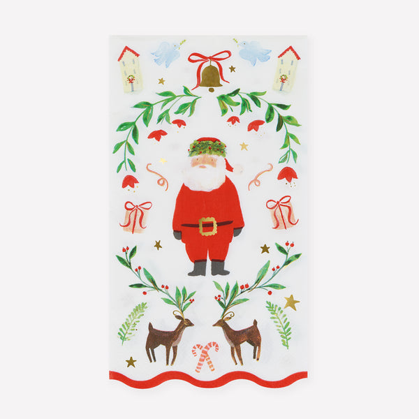 Our Christmas guest towels have a delightful pattern of Santa in a wintry foliage scene, perfect for your guest bathroom and party tables. Image1