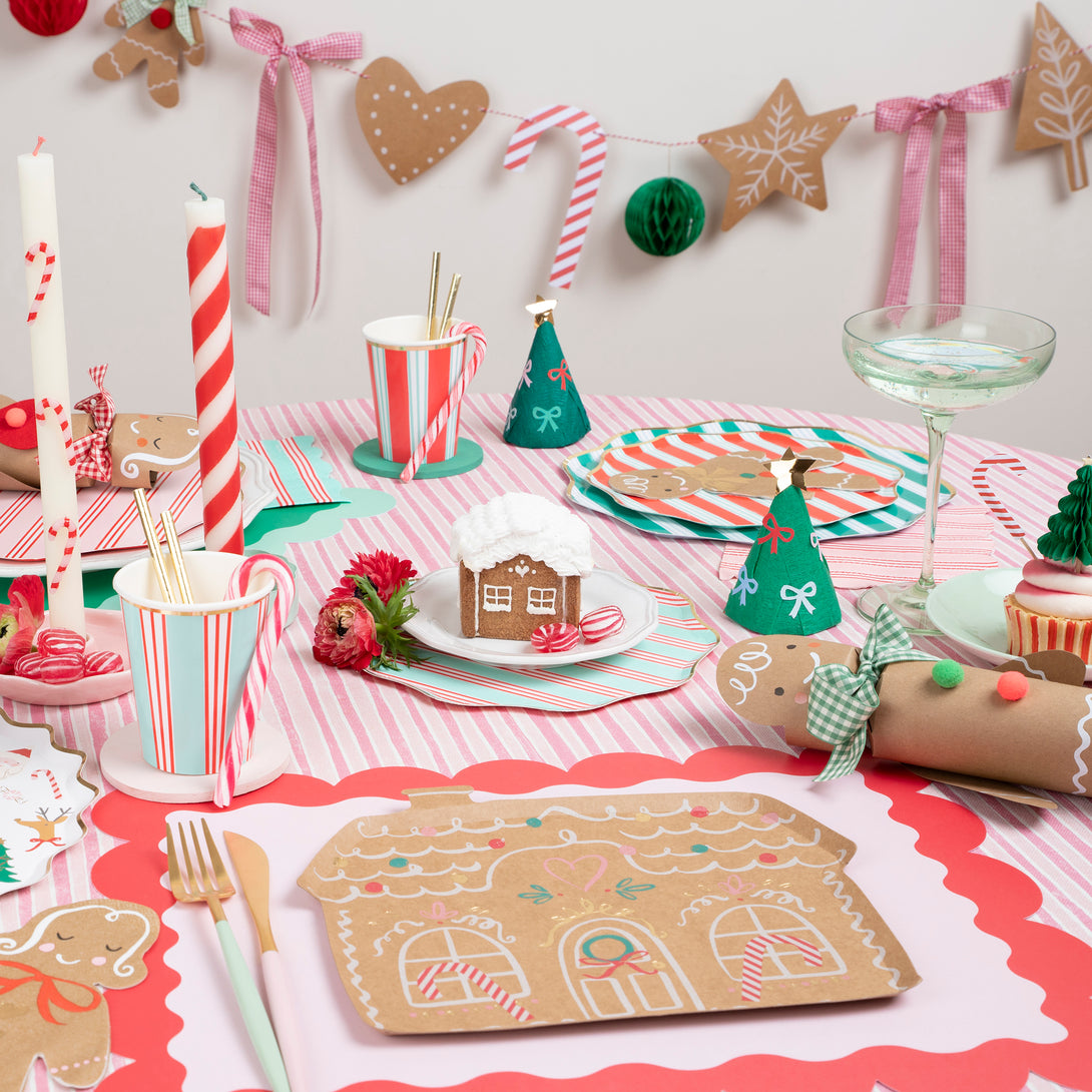 Our party cups with festive stripes are perfect to add to your Christmas party table.